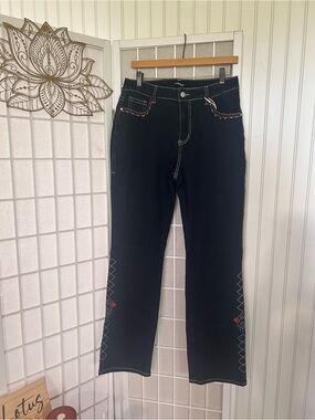 FLAMINGALS Embroidered Stretch Jeans Size XL